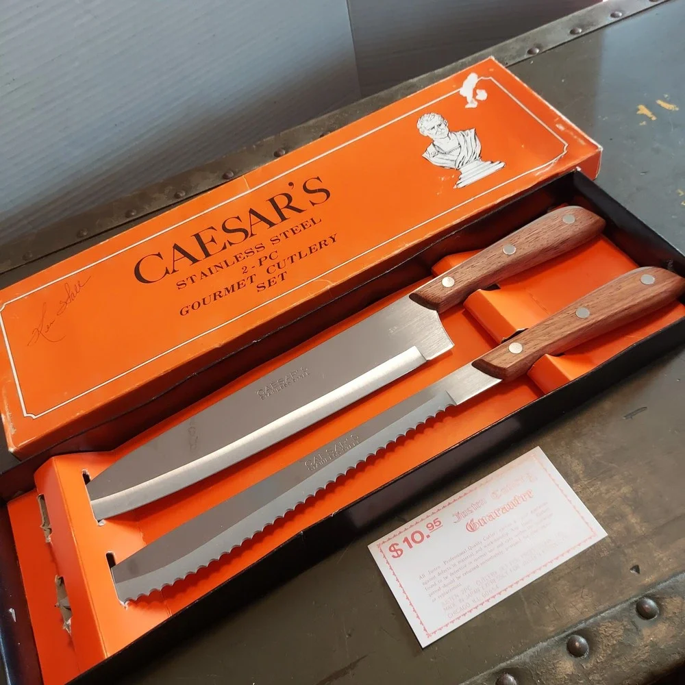 Vintage Caesars 2 Piece Gourmet Cutlery Set Stainless Steel Wood Handle Japan